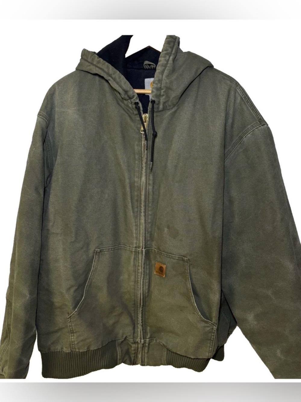 Vintage CARHARTT Active Jacket 2XL Tall J130 MOSS Green Canvas Work Gear